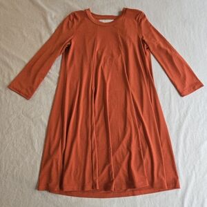 BCBGeneration Burnt Orange Trapeze Flared Midi Dress 3/4 Sleeves